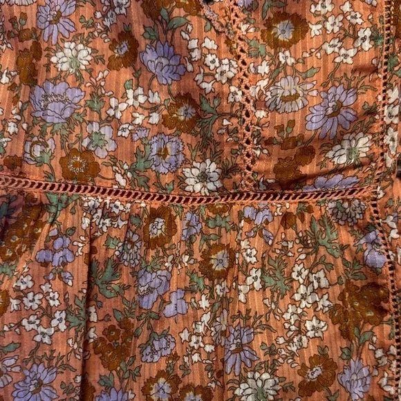 VERONICA BEARD Araya Top Coral Floral Ruffle Button Front Eyelet Detail Blouse 2 - Picture 7 of 10